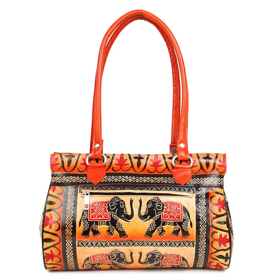 Elephant Print Bohemian Tote Bag — Large Cotton Hippie Shoulder Bag With Top Handles, 15x18 Inches - View #6