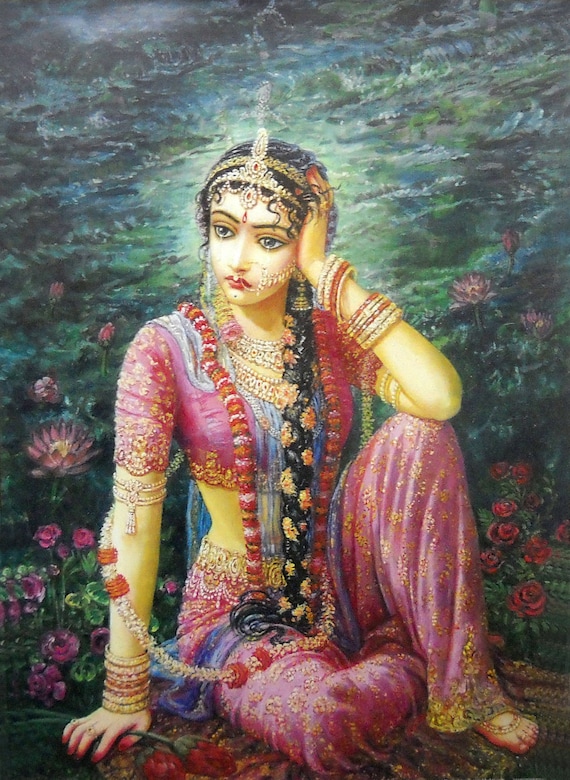 Viraha Vidhura Sri Radha/ Radha Crying at Krishna going to Mathura/ Hindu God poster - Reprint on Paper (unframed : size 19" x 27" inches)