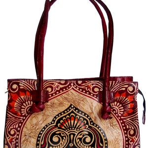 Exclusive Batik Design Ethnic Hand Made Shantiniketan Leather Indian Shoulder Bag