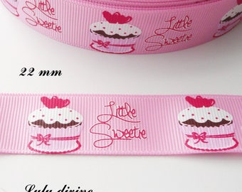 Ruban gros grain blanc Gateau Little sweetie Petite chérie de 22 mm vendu au m