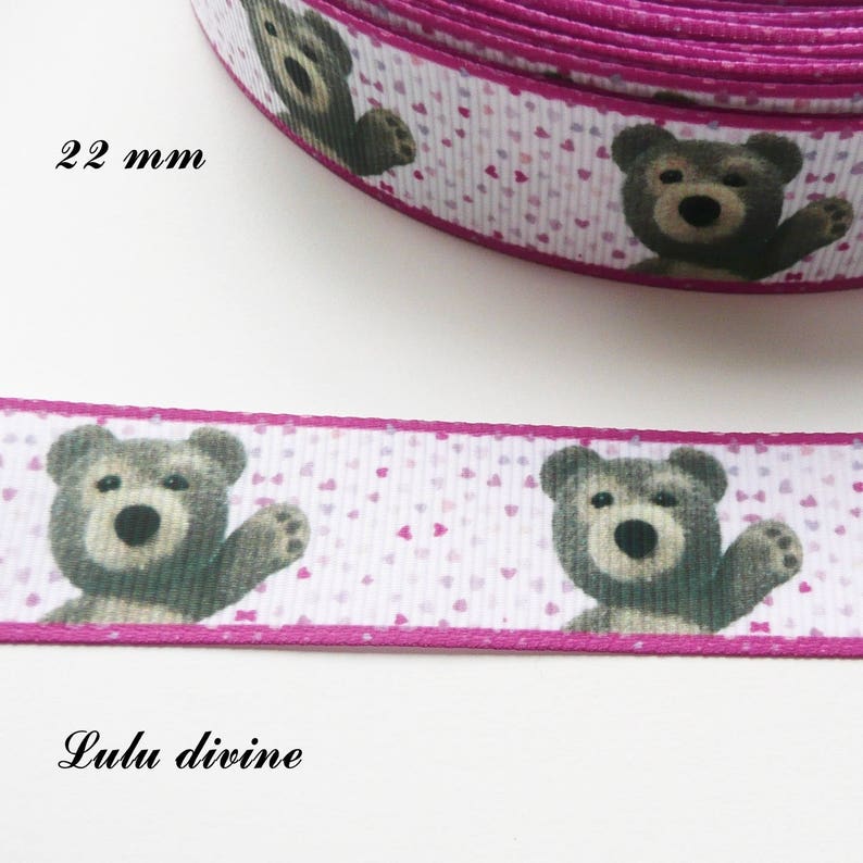 Ribbon large grain white with small hearts 22 mm purple eddy ted Ribbon large grain white with small hearts 22 mm purple eddy ted