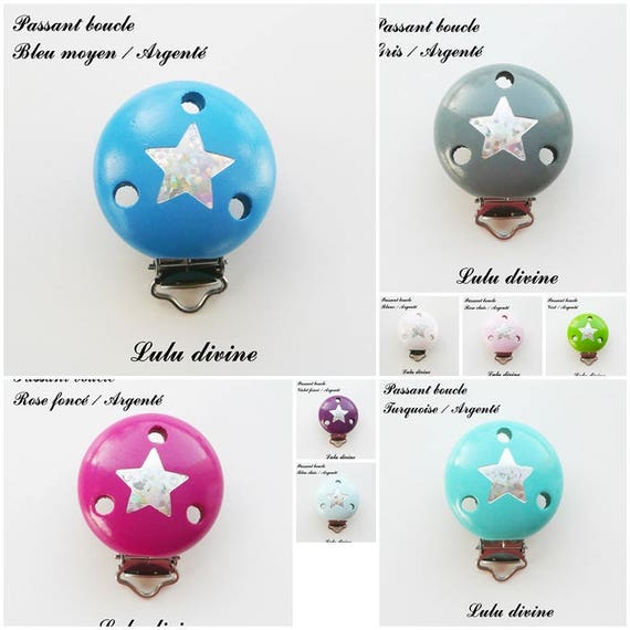 Pince // Clip en bois Couronne : Blanc // Bleu Petit prince passant boucle