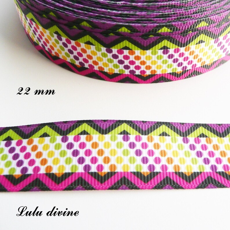 Ribbon large grain white with multicolored polka dots bordered Ribbon large grain white with multicolored polka dots bordered