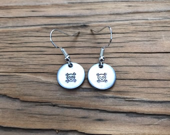 Earrings, Silver Tiny Skull and Crossbones Earrings, jewelry aluminum, hand stamped