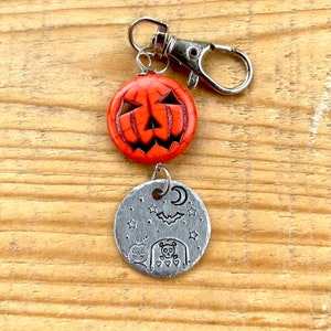 Halloween Candy Bag Charm, Halloween Keychain, hand stamp metal, metal stamped, spooky keychain, trick or treat, candy corn charm image 8