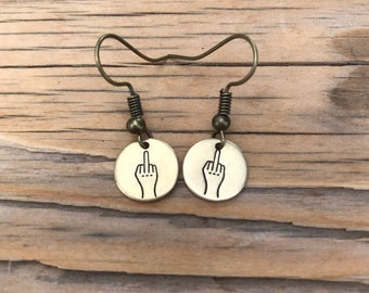 Earrings, One pair, Golden brass Tiny middle finger earrings