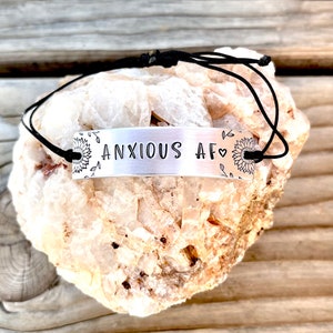 Anxious AF Bracelet, Hand Stamped bracelet, word bracelet, mental health awareness, gift for sister, Anxiety bracelet, valentines gift afbeelding 5