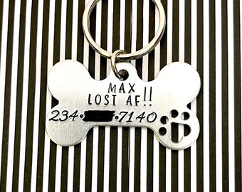 personalized Dog tag, hand stamped tag, pet tag, ID Tag, Large Bone tag, Light Weight pet tag, gift for dog,  custom dog tag, lost af