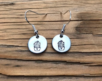 Earrings, Silver Cactus plant Earrings, jewelry aluminum, hand stamped