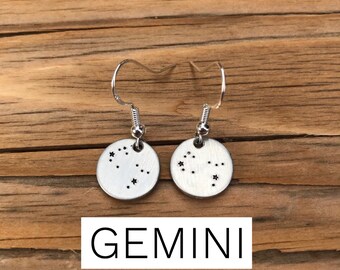 Gemini Earrings, Zodiac, Constellation, witchy, silver, stars, star, rising, sun, moon, star sign, zodiac sign, sun sign, rising sign