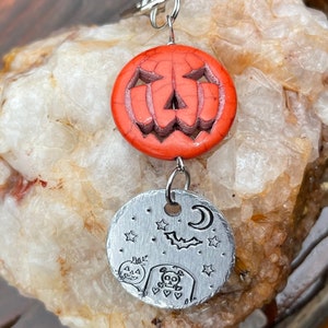 Halloween Candy Bag Charm, Halloween Keychain, hand stamp metal, metal stamped, spooky keychain, trick or treat, candy corn charm image 2