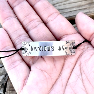 Anxious AF Bracelet, Hand Stamped bracelet, word bracelet, mental health awareness, gift for sister, Anxiety bracelet, valentines gift afbeelding 8