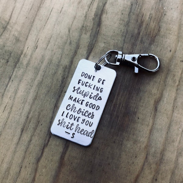 Funny Teenager Keychain, Funny, Cuss Words, silver color metal, lightweight aluminum, love, thoughtful gift, Shit Head