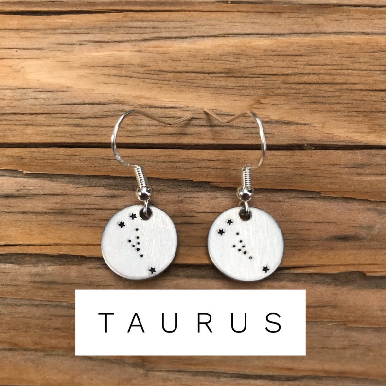 Earrings, Taurus, Zodiac, Constellation, earrings, witchy, silver, stars, star, rising, sun, moon, star sign, zodiac sign, sun sign, rising image 1