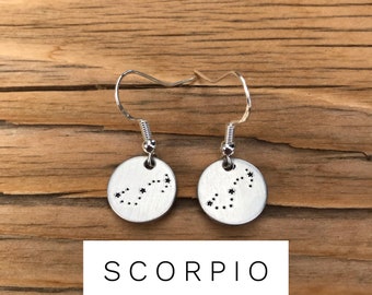 Scorpio Earrings, Zodiac, Constellation, earrings, witchy, silver, stars, star, rising, sun, moon, star sign, zodiac sign, sun sign, rising