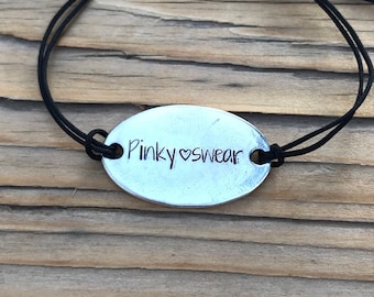 Pinky Swear, couples bracelet, gift for girlfriend, best friend, Tibetan silver, friendship bracelet, hand stamped, adjustable