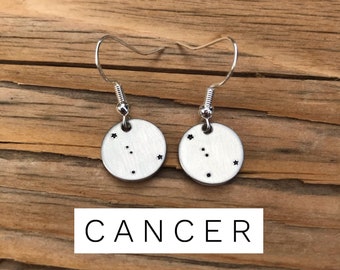 Cancer Earrings,Zodiac, Constellation, witchy, silver, stars, star, rising, sun, moon, star sign, zodiac sign, sun sign, rising sign