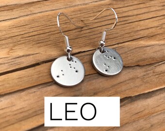 Leo earrings, Zodiac, Constellation, earrings, witchy, silver, stars, star, rising, sun, moon, star sign, zodiac sign, sun sign, rising sign