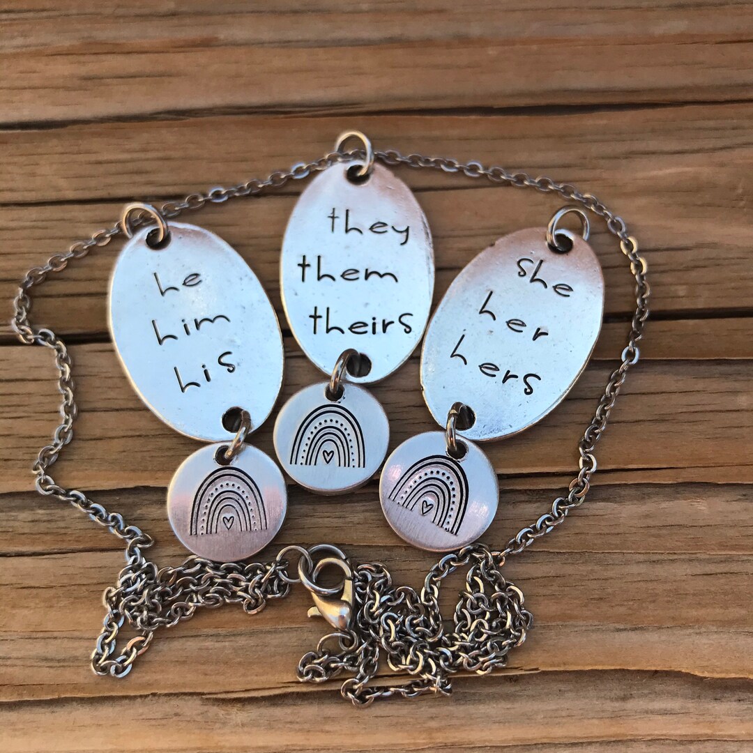 They Them Their Pronoun Necklace - Rainbow Pride LGBTQ+ Jewelry Stainless Steel Gift - View #7