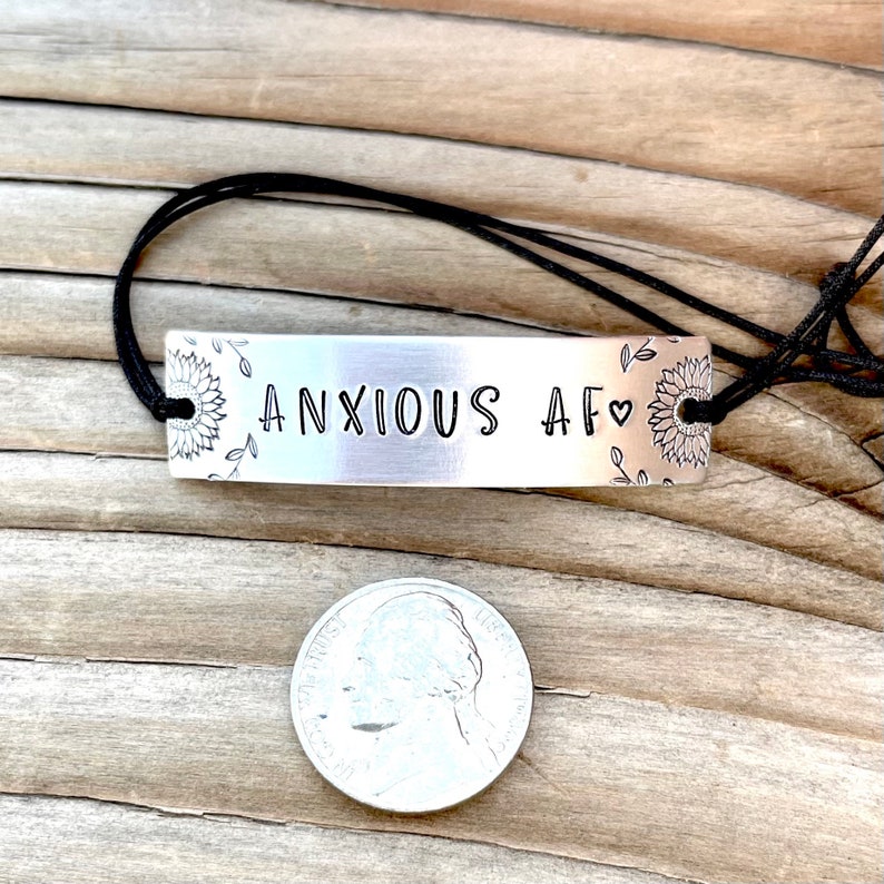 Anxious AF Bracelet, Hand Stamped bracelet, word bracelet, mental health awareness, gift for sister, Anxiety bracelet, valentines gift afbeelding 6