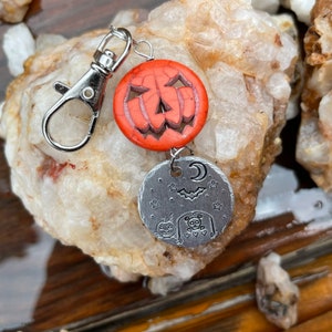 Halloween Candy Bag Charm, Halloween Keychain, hand stamp metal, metal stamped, spooky keychain, trick or treat, candy corn charm image 4