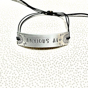 Anxious AF Bracelet, Hand Stamped bracelet, word bracelet, mental health awareness, gift for sister, Anxiety bracelet, valentines gift afbeelding 1