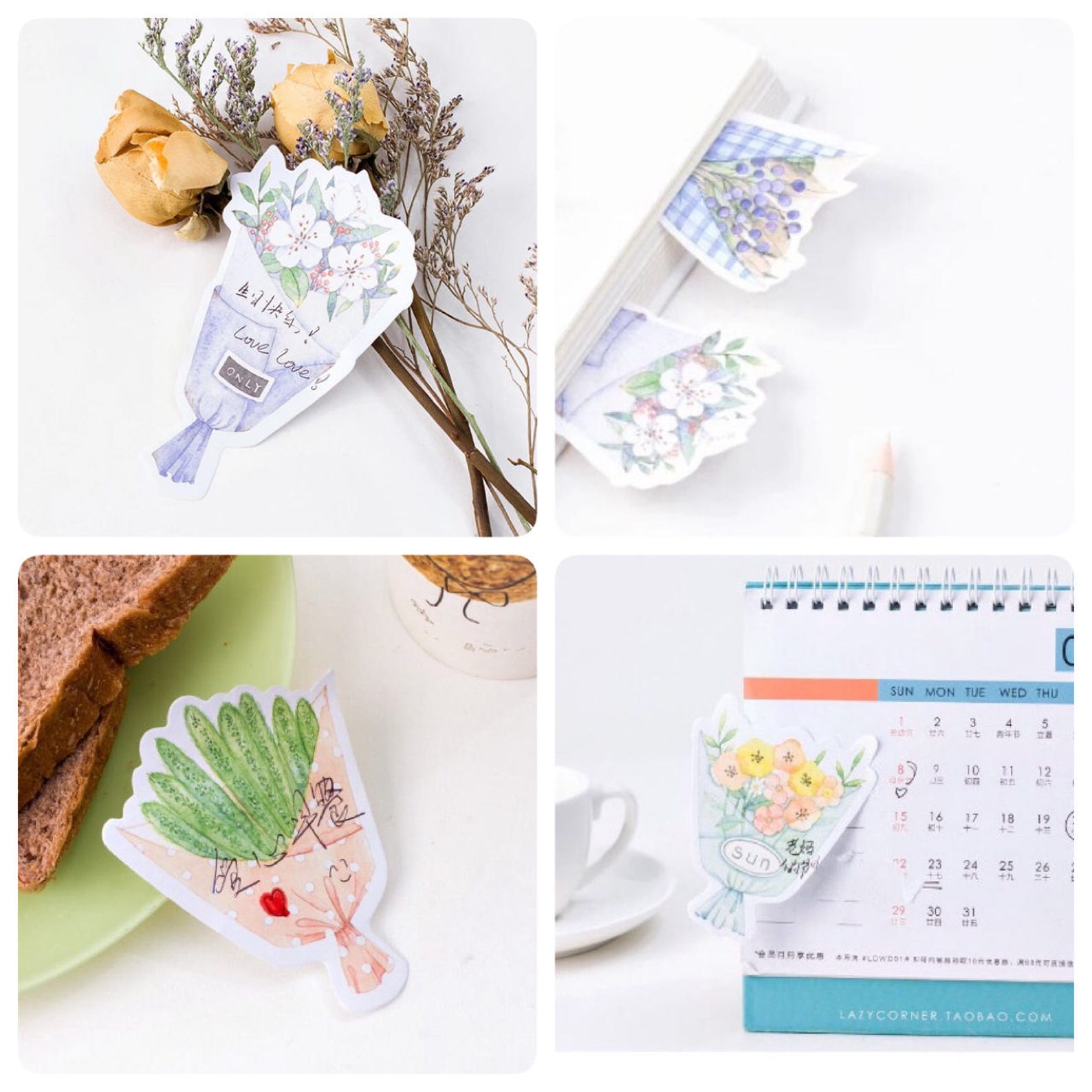 Flower Bouquet Sticky Notes Flower Sticky Note Memo Pad Etsy