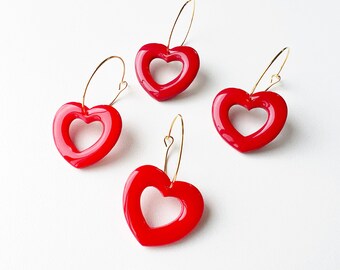 Large Heart Hoop Earrings/25mm Gold Plated Metal Alloy/Polymer Clay Earrings/Valentines Earrings/Clay Earrings/SimplyPreciousMade