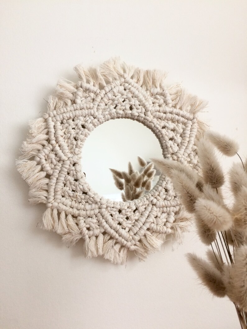 Miroir macramé, miroir bohème, miroir rond, plusieurs couleurs. 34 cm