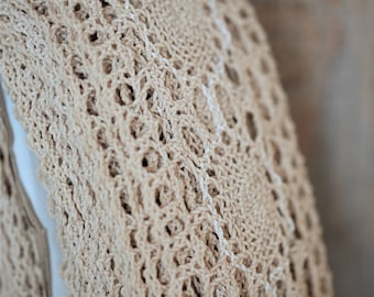 Wide handmade vintage lace ribbon, cotton and linen threads, beige rustic lace ribbon, French bobbin lace