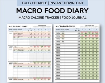 Daily Food Journal Printable Template. Macro Tracker and - Etsy