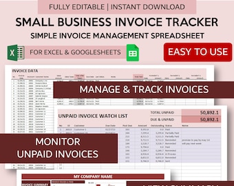Invoice Tracker Spreadsheet | Small Business Invoice Management | Simple Invoice Tracker Google Sheets and Excel | Customer Payment Tracker