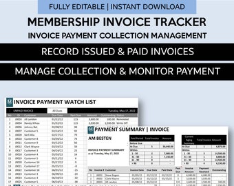 Membership Business Invoice Payment Tracker and Collection Management Spreadsheet | Account Receivable Manager for Excel and Googlesheets