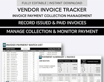 Vendor Invoice Payment Tracker and Collection Management Spreadsheet | Account Receivable Manager for Excel and Googlesheets