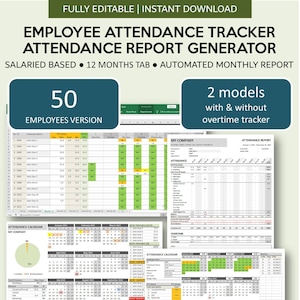 Employee Attendance Tracker and Report Generator | Monthly Leave Planner & Tracker | XL | Google Sheets | 50 Salaried Employees