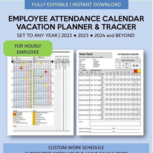 Employee Attendance Planner 2022 Etsy