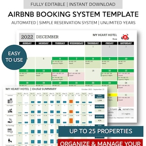 Airbnb Booking System Template | VRBO Reservation Spreadsheet | GoogleSheets Booking Management System | 25 Properties | Unlimited Months
