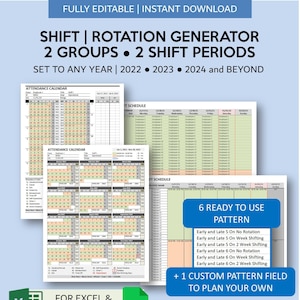 Employee Work Shift Rotating Schedule Generator | Early and Late Work Rotation Schedule Template Excel | Hourly Employee 2 Shift 2 Groups