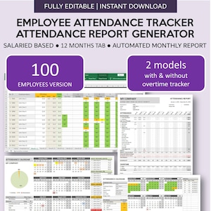 Employee Attendance Tracker and Report Generator | Monthly Leave Planner & Tracker | XL | Google Sheets | 100 Salaried Employees