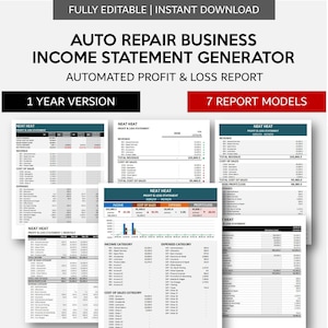 Auto Repair Business Income Statement Generator | Repair Profit & Loss Report | Simple Bookkeeping for Small Business | Excel | Googlesheets