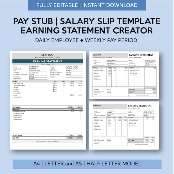 Weekly Pay Period Calendar Etsy