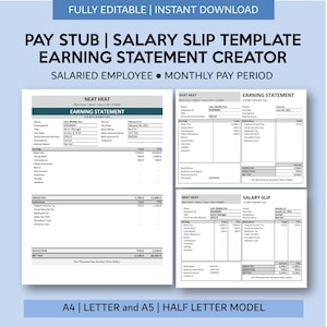 Generatore di dichiarazioni di guadagno / Modello di busta paga salariale per dipendente stipendiato con database / Creatore di stub di pagamento per Excel e Fogli Google
