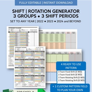 Shift Schedule Generator | Hourly Employee Work Rotation Schedule Template | Automated Work Rotating 3 Shift 3 Group | Excel - Google Sheets