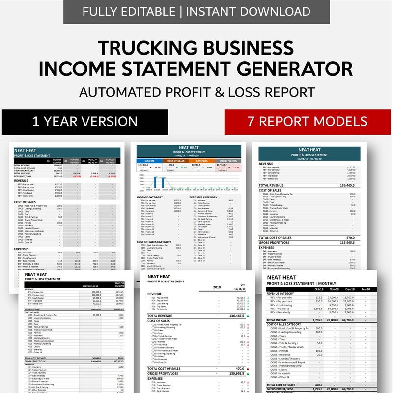 Trucking Profit and Loss Template Etsy