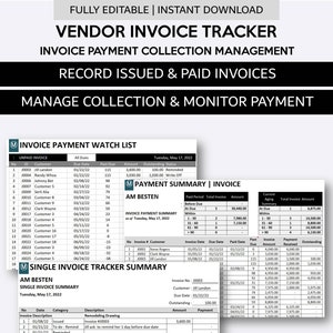 Vendor Invoice Payment Tracker and Collection Management Spreadsheet | Account Receivable Manager for Excel and Googlesheets