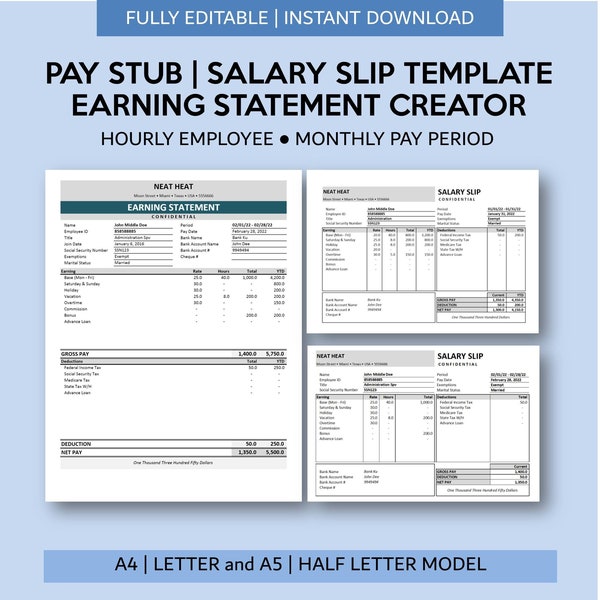 Pay Stub Template Etsy Pay Stub Template Etsy