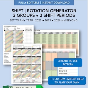 Employee Work Shift Rotating Schedule Generator | Hourly Work Rotation Schedule Template | Automated Work Rotating 2 Shift 3 Groups - Excel