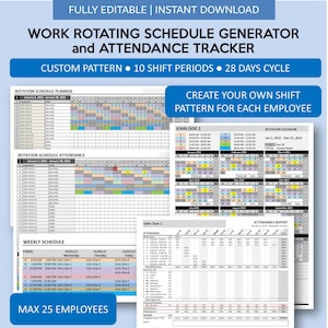 Work Rotating Generator Template and Attendance Tracker | Automated Schedule and Report | Custom Pattern | 28 Days Cycle | GSheets | XL