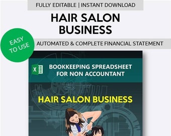 Feuille de calcul de comptabilité d'entreprise de salon de coiffure pour non-comptable | Modèle d'état financier de l'entreprise de soins capillaires | Modèle de petite entreprise