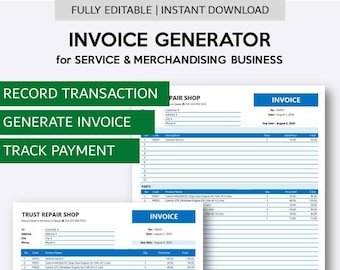 Invoice Generator for Service and Merchandising Companies | Invoice Template Excel for Small Business | Invoice Tracker and Manager